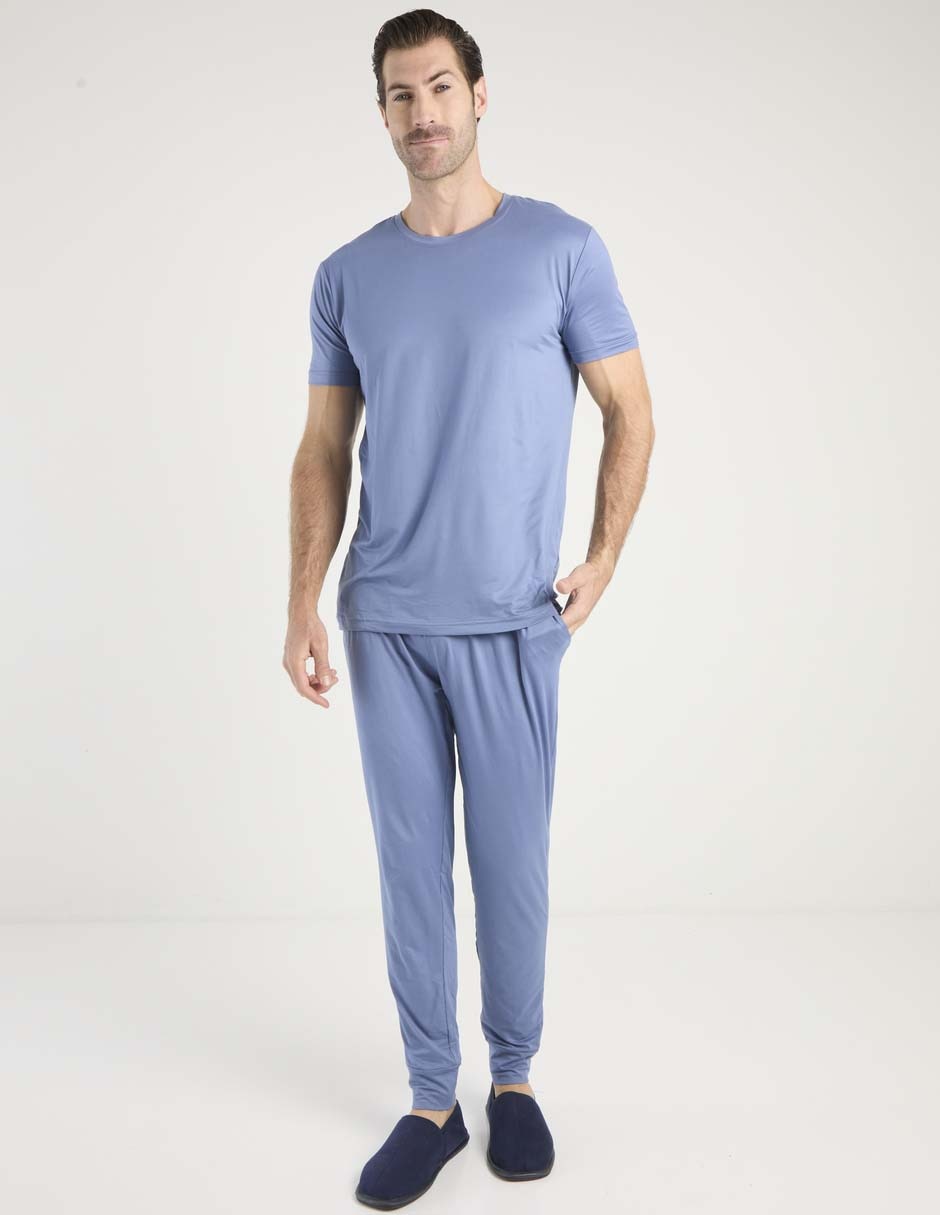 Conjunto pijama estampado liso de algodón para hombre